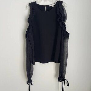 Alexis Black Cold Shoulder Fernand Top Ruffle Trim Silk Mesh Sleeves